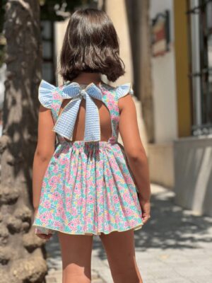 Vestido flores volante rallas lapeppa